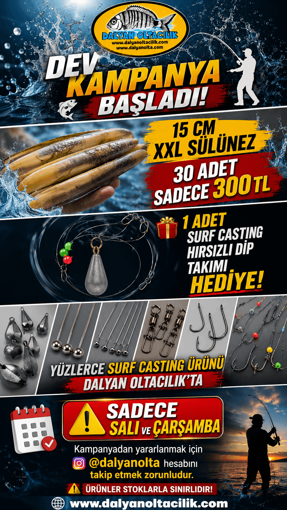 15 cm XXL Sülünez Kampanyası | 30 Adet Sadece 300 TL + Surf Casting Hırsızlı Dip Takımı Hediye